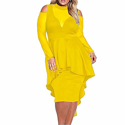 

lrady women's sexy sheer mesh evening gowns plus size peplum high-low bodycon party dress, yellow, xxx-large