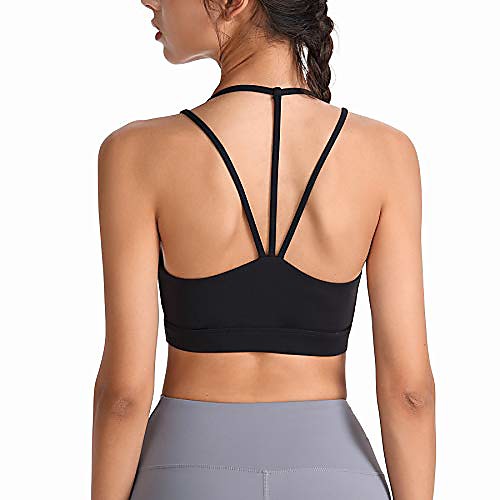 

women strappy crisscross sports bra padded wirefree activewear yoga top with removable pads (black, large)