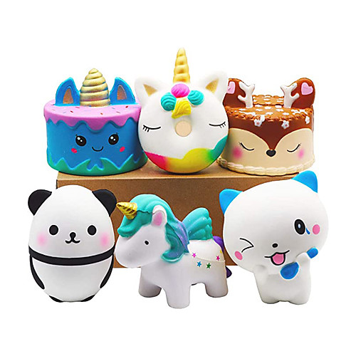 

6 PCS Squishies Toy Jumbo Slow Rising Unicorn Horse Cake Unicorn Donut Panda Spoon Cat Set for Kids Party Favors Stress Relief Toys
