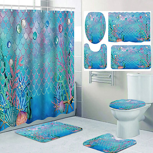 

Bathroom Shower Curtains Hooks Casual Polyester Waterproof 4PCS New Design