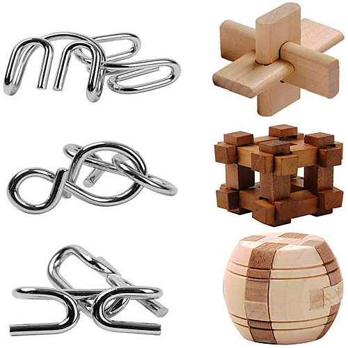 

Puzzles Brain Teasers Toy 6 Puzzles IQ Test Unlock Interlock Game Include Metal and Wood Playing Suitable for Kids Boys and Girls