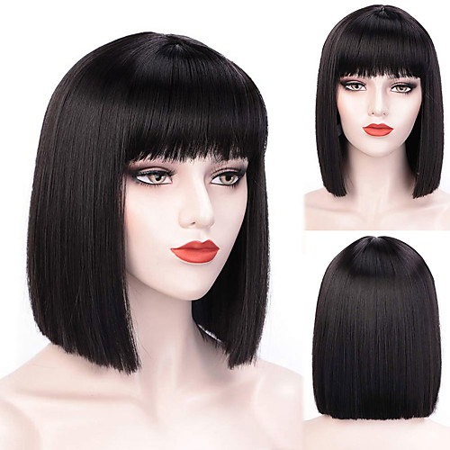 

Short Bob Wig With Bangs for Women Synthetic Bob Wigs Black Pink Purple Wig for Party Daily Use Shoulder Length