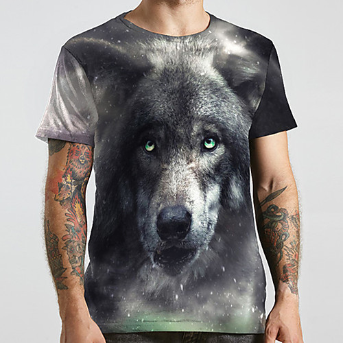 

Men's Unisex Tee T shirt 3D Print Graphic Prints Wolf Plus Size Print Short Sleeve Casual Tops Basic Designer Big and Tall Gray