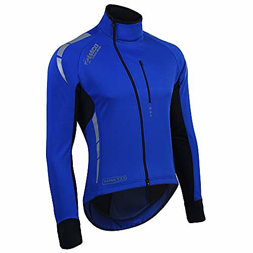 

zimco pro men winter cycling jackets high viz bicycle jersey windproof thermal insulated jacket (blue, small)