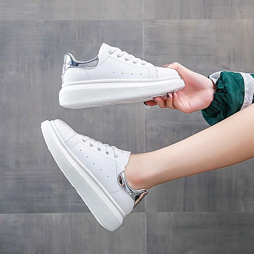 

Women's Trainers Athletic Shoes Flat Heel Round Toe PU Solid Colored White Black