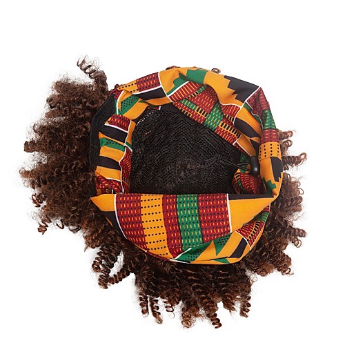 

european and american wig small roll turban wig headgear printed turban short brown small volume fluffy explosive