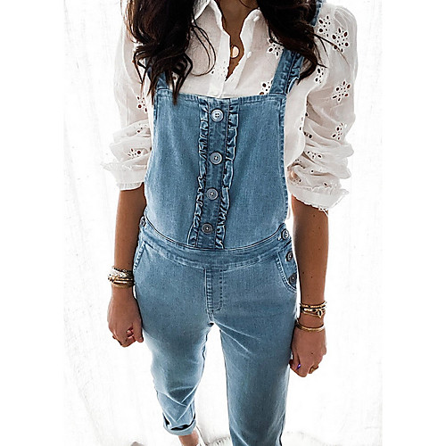 

Women's Ordinary Off Shoulder Blue Jumpsuit Solid Colored