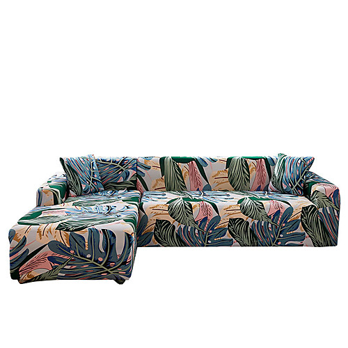 

Green Forest Print Dustproof All-powerful Slipcovers Stretch L Shape Sofa Cover Super Soft Fabric Couch Cover Sofa Furniture Protector With One Free Boster Case