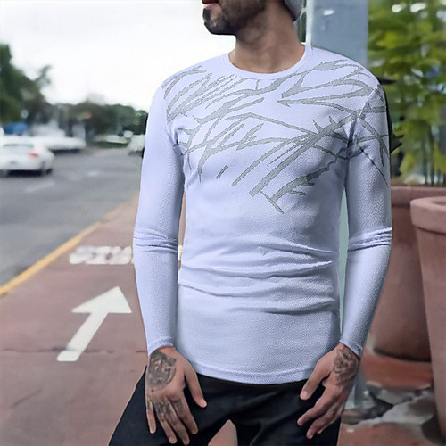 

Men's T shirt Graphic Long Sleeve Daily Tops White Red