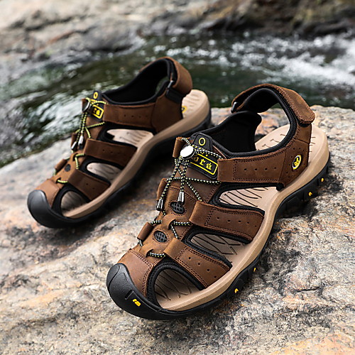 

Men's Sandals Casual Beach Daily Water Shoes Upstream Shoes Nappa Leather Breathable Non-slipping Wear Proof Black Brown Summer