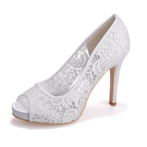 

Women's Wedding Shoes Stiletto Heel Peep Toe Lace Floral White Black Pink