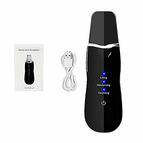 

ultrasonic skin scrubber cleaner ion acne blackhead remover peeling shovel cleaner facial massager ultrasonic skin scrubber (color : black kit)