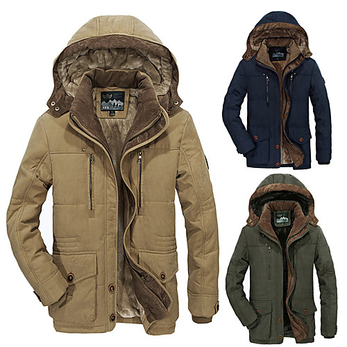 

Men's Hoodie Jacket Hiking Fleece Jacket Winter Outdoor Thermal Warm Windproof Fleece Lining Breathable Coat Top Cotton Camping / Hiking Hunting Climbing Navy khaki Army Green Coffee