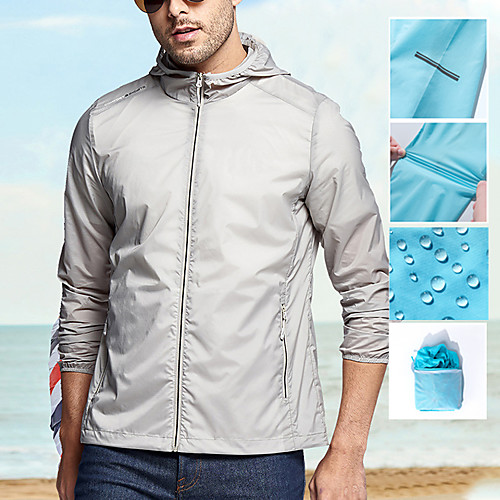 

Men's Hoodie Jacket Hiking Skin Jacket Hiking Windbreaker Outdoor Solid Color Waterproof Lightweight Breathable Quick Dry Jacket Hoodie Top Elastane Full Zip Hunting Fishing Climbing White Blue Light