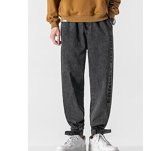 

Men's Chino Jeans Pants Pattern Graphic Ankle-Length Black