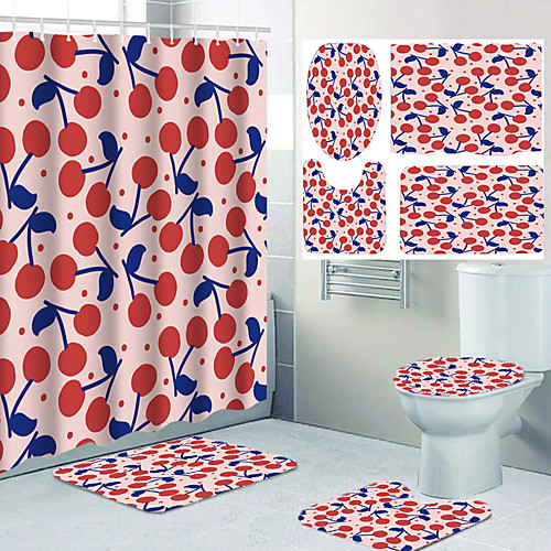 

Aesthetic Comic Pattern Printing Bathroom Shower Curtain Leisure Toilet Four-piece Design