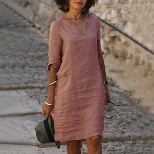 

good quality in stock 2020 summer cross-border new foreign trade mid-length sleeve v-neck mid-length slim cotton dress