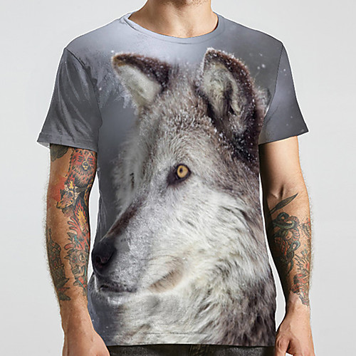 

Men's Unisex Tee T shirt 3D Print Graphic Prints Wolf Plus Size Print Short Sleeve Casual Tops Basic Designer Big and Tall Gray