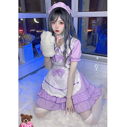 

Lolita Cute Dress Women's Japanese Cosplay Costumes Purple Solid Color / Apron