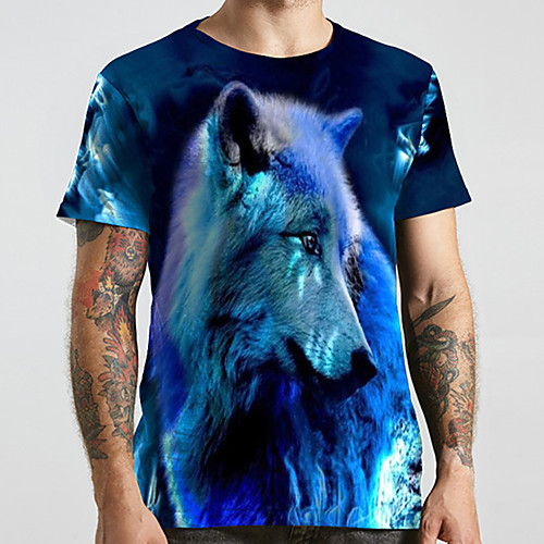 

Men's Unisex Tee T shirt 3D Print Graphic Prints Wolf Plus Size Print Short Sleeve Casual Tops Basic Designer Big and Tall Blue