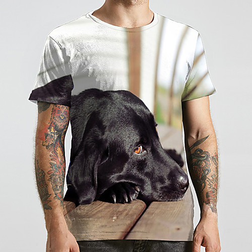 

Men's Unisex Tee T shirt 3D Print Dog Graphic Prints Animal Plus Size Print Short Sleeve Casual Tops Fashion Designer Big and Tall Black