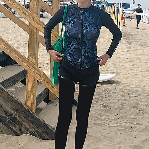 

Women's Rash Guard Dive Skin Suit Nylon Swimwear Breathable Quick Dry Long Sleeve Front Zip 5-Piece - Swimming Surfing Water Sports Floral / Botanical Autumn / Fall Spring Summer