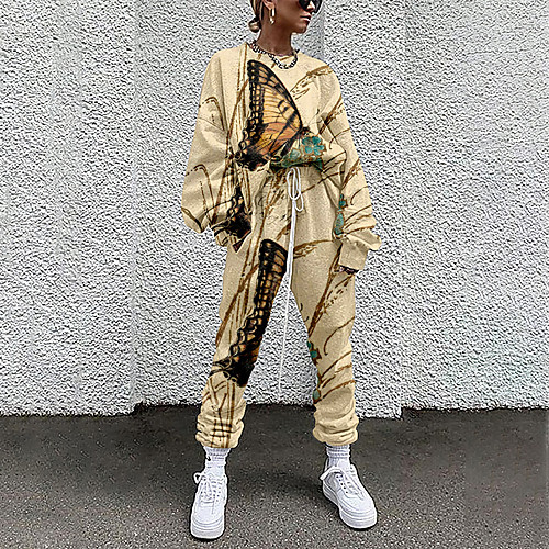 

Women's Streetwear Cinched Print Going out Casual / Daily Two Piece Set Sweatshirt Tracksuit Pant Loungewear Drawstring Print Tops