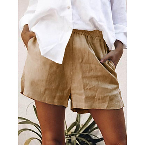 

Women's Basic Cute Comfort Casual Weekend Shorts Pants Plain Short Pocket Elastic Waist Blue Blushing Pink Khaki Green Beige