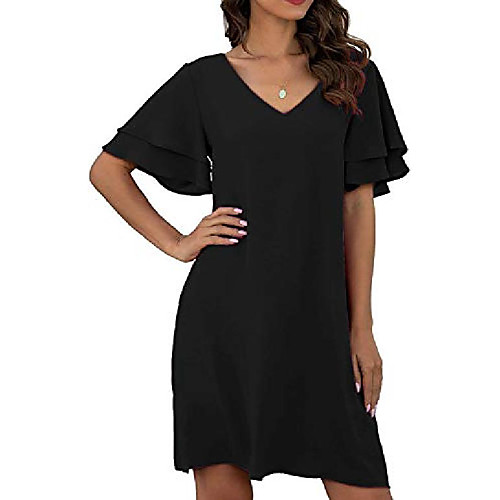 

belongsci women's dress sweet & cute v-neck bell short sleeve shift dress short dress with big pocket