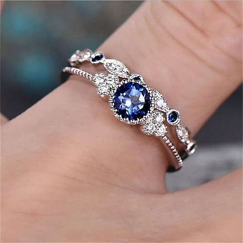 

Promise Ring Geometrical Blue Green Zircon Copper Glass Precious Fashion 1 set 7 8 9 / Women's