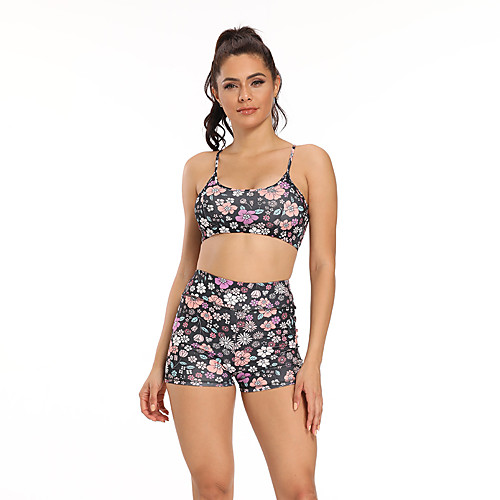 

Women's Sweatsuit 2 Piece Cross Halter Spaghetti Strap Spandex Flower Sport Athleisure Clothing Suit Sleeveless Quick Dry Breathable Soft Comfortable Everyday Use Casual Daily Outdoor Exercising