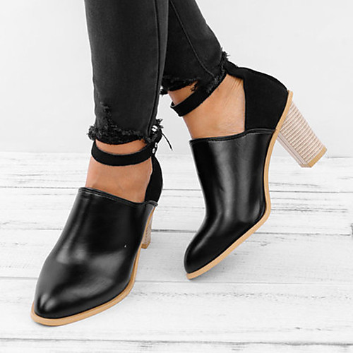 

Women's Sandals Chunky Heel Round Toe PU Button Solid Colored Black