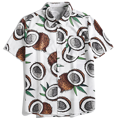 

Men's Shirt Other Prints Plants Fruit Button-Down collared shirts Short Sleeve Street Tops Casual Hawaiian White
