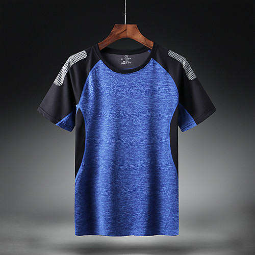 

Men's Hiking Tee shirt Short Sleeve Crew Neck Tee Tshirt Outdoor Quick Dry Breathable Stretchy Sweat wicking Spring Summer POLY Patchwork Burgundy Blue Grey Fishing Climbing Beach / Solid Color