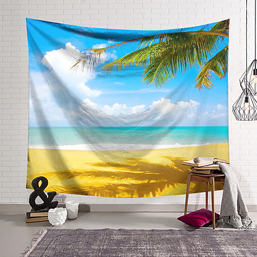 

Wall Tapestry Art Decor Blanket Curtain Hanging Home Bedroom Living Room Decoration Polyester Beach Cloud Blue Sea Coconut Tree