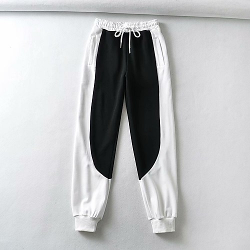 

Women's Basic Chino Comfort Daily Leisure Sports Jogger Pants Color Block Full Length Sporty Elastic Drawstring Design Black Gray