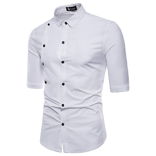 

Men's Shirt non-printing Solid Color Button-Down Short Sleeve Casual Tops Simple Lightweight Breathable White Black Red