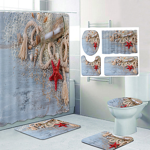 

Pretty Starfish Pattern Printing Bathroom Shower Curtain Leisure Toilet Four-Piece Design