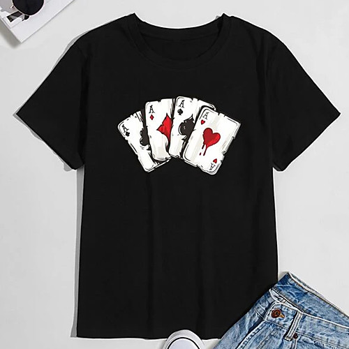 

Men's Unisex Tee T shirt Hot Stamping Graphic Prints Poker Plus Size Print Short Sleeve Casual Tops 100% Cotton Basic Designer Big and Tall Black