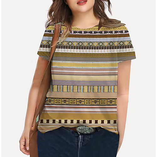 

Women's Plus Size Print Graphic Tribal T shirt Large Size Crewneck Short Sleeve Basic Tops XL XXL 3XL Yellow Big Size
