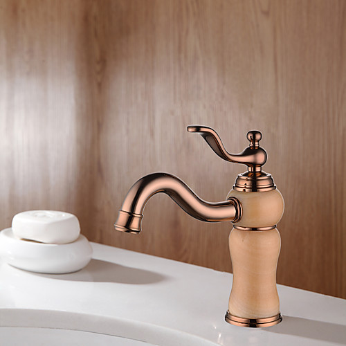 

Bathroom Sink Faucet Luxury Stone Heavy Duty Style Single Handle Single Hole All Copper / Brass and Natural Yellow/Rosin Jade / Marble Rose Gold Basin Lavatory Mixer Tap Deck Mount Vanity Sink Faucets