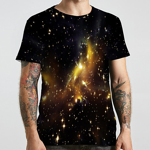 

Men's Unisex Tee T shirt 3D Print Galaxy Graphic Prints Plus Size Print Short Sleeve Casual Tops Basic Designer Big and Tall Black
