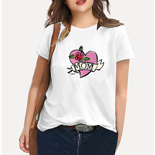 

Women's Plus Size Print Floral Graphic Heart T shirt Large Size Crewneck Short Sleeve Basic Tops XL XXL 3XL White Big Size
