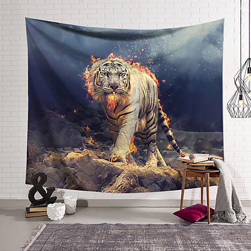 

Wall Tapestry Art Decor Blanket Curtain Hanging Home Bedroom Living Room Decoration Polyester White Tiger Fire