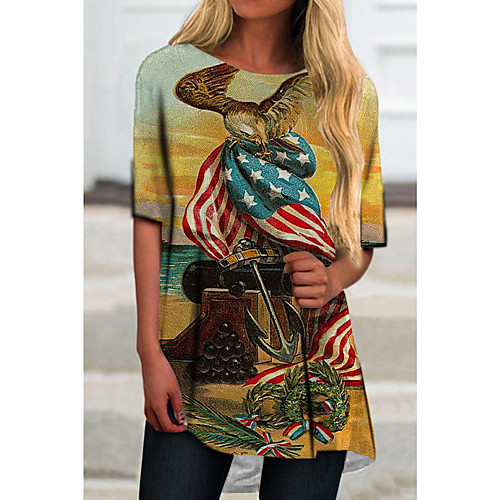 

Women's T Shirt Dress Tee Dress Short Mini Dress Yellow Short Sleeve Flag Animal Print Spring Summer Round Neck Casual 2021 S M L XL XXL 3XL