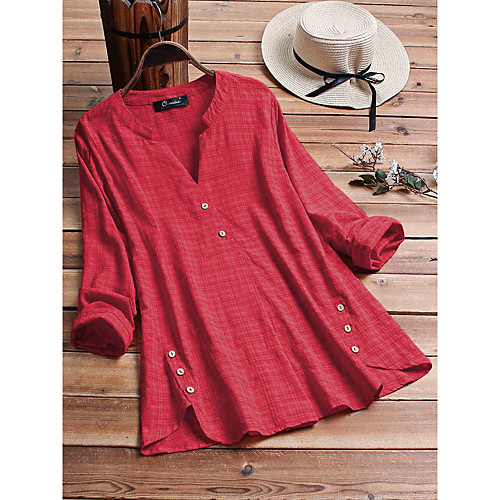 

Women's Plus Size Tops Blouse Shirt Plain Button Long Sleeve V Neck Spring Summer Big Size L XL XXL 3XL 4XL