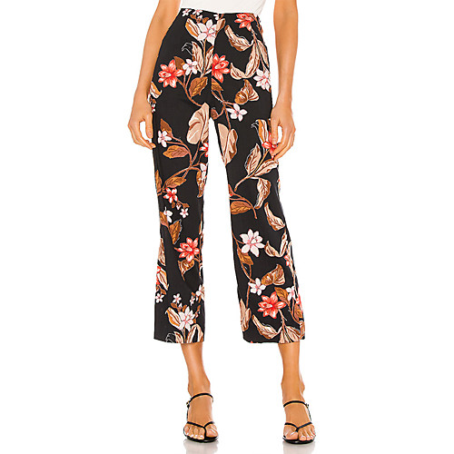 

Women's Basic Streetwear Comfort Casual Weekend Bootcut Pants Flower / Floral Calf-Length Print Black