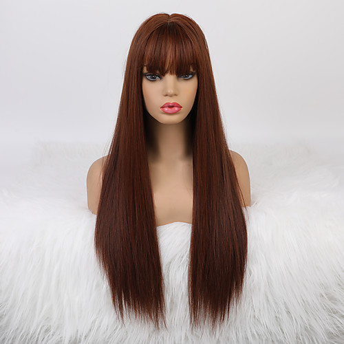 

Cosplay Costume Wig Synthetic Wig Cosplay Wig Natural Straight Neat Bang With Bangs Wig Long Dark Red Synthetic Hair 26 inch Women's Fashionable Design Soft Party Ombre