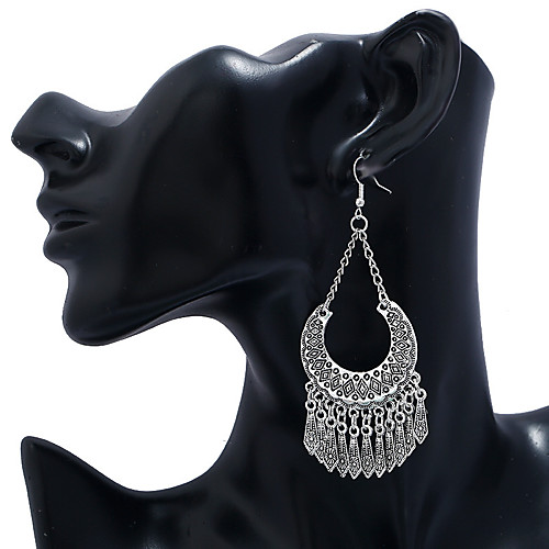 

Women's Hoop Earrings Tassel Fringe Precious Vintage Cool Earrings Jewelry Silver For Party Wedding 1 Pair