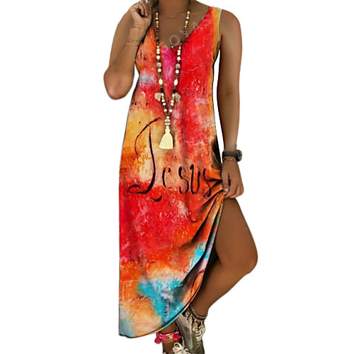

2021 cross-border wish aliexpress hot style european and american v-neck amazon independent station printing sleeveless long dress